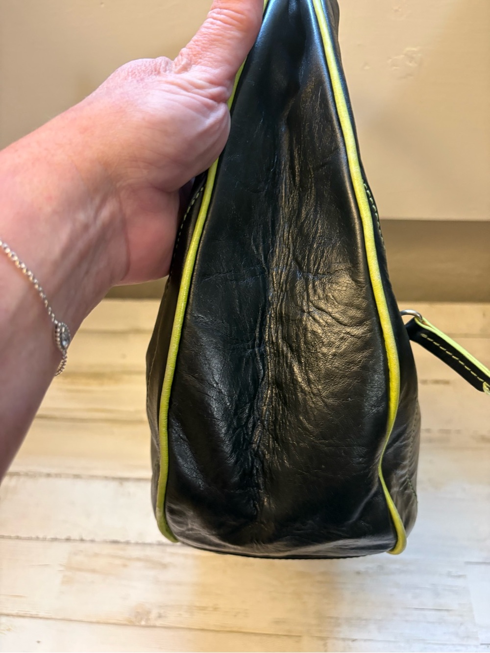 Black Leather Mini Hobo Bag with Lime Accent Angela Adam’s Y2K - Picture 3 of 8